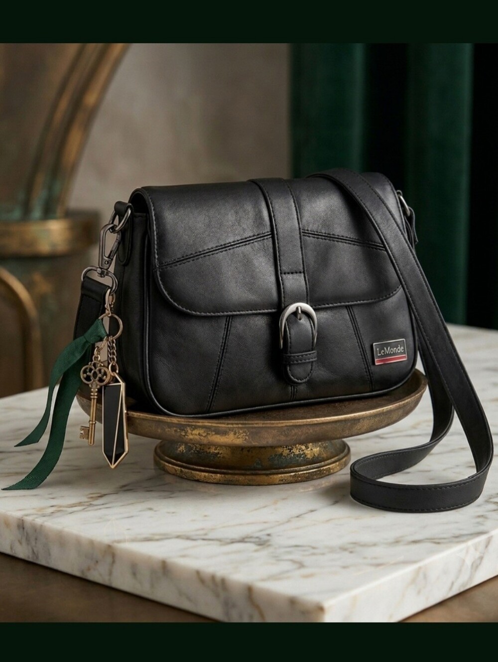 Vintage Black Leather Saddle Crossbody Bag Everyday Shoulder Purse New With Tags